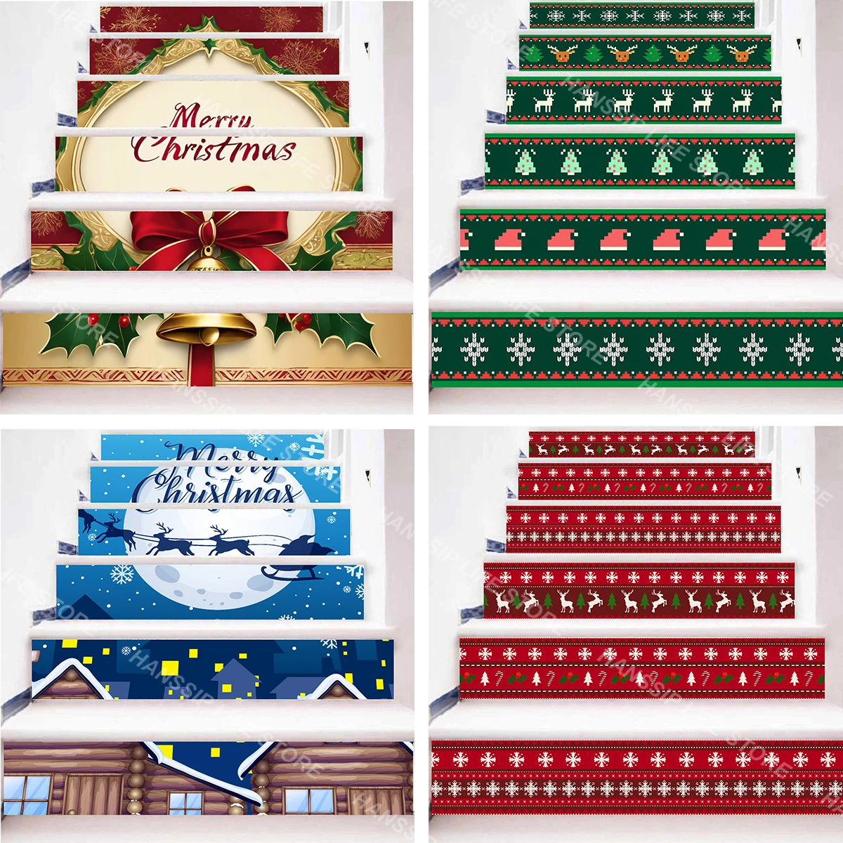 Christmas Creative Decoration Gift 6Pcs/13Pcs Stair Stickers Self Adhesive Staircase Sticker PVC Home Renovation Decor