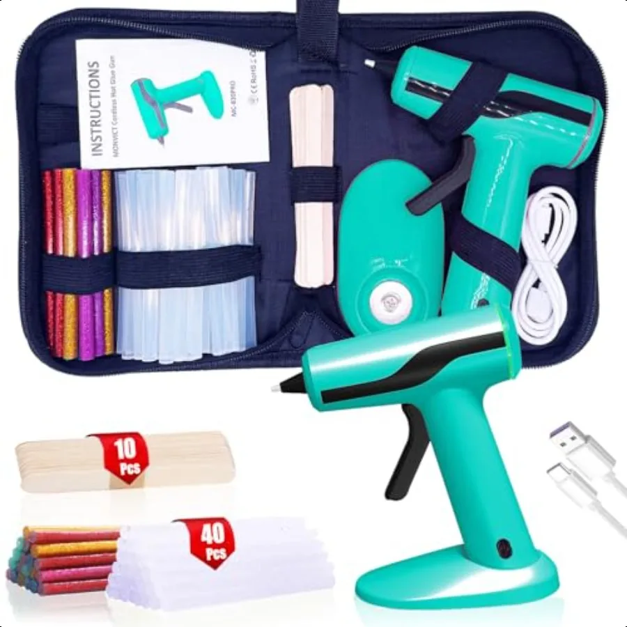 

Smart PowerOff Cordl Hot Glue Gun Mini Glue Gun Kit with 2.2A Battery Storage Bag 40 Pcs Glue Sticks 10 Pcs Craft Sticks USBC R