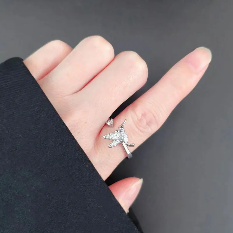 Rotating and Decompressing Bird Ring Female Creative Personalized Zircon Jewelry Opening 925 Silver Rings Girl Gift KOFSAC