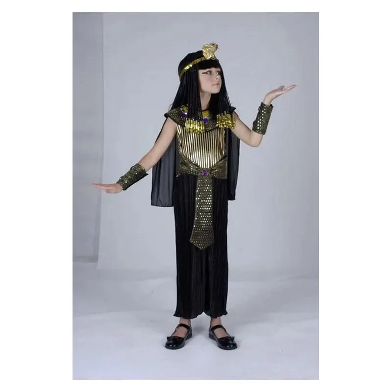 

qq38Child Kids Black Gold Egypt Egyptian Pharaoh Prince Costume Boys Girls Cleopatra Princess Costumes Halloween Party Fancy Dre