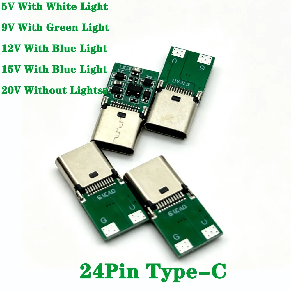 100PC 24Pin USB Type-C PD/QC With LED Plug Decoy Board Fast Charge Module PD 2.0 3.0 DC Trigger Cable QC4 Charge Connector