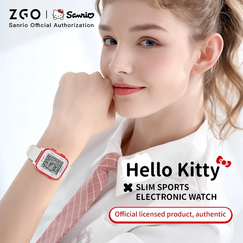 ZGO X Sanrio Hello Kitty Watch For Girls Student Kids' Electronic Watches Waterproof Sports Wristwatch Girl Child Gift Box 878