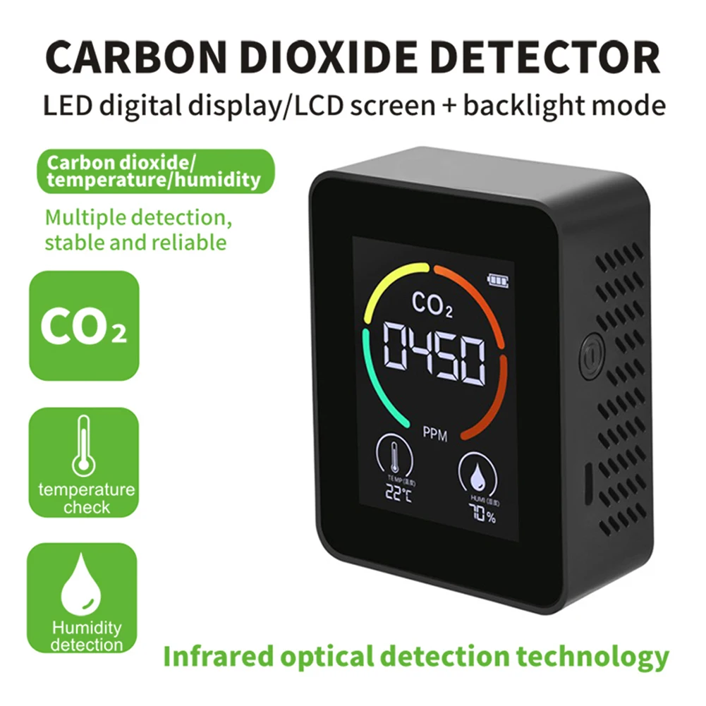 3 In 1 Air Quality Monitor Semiconductor Carbon Dioxide Detector Portable C-type Charging Gas Analyzer Detector