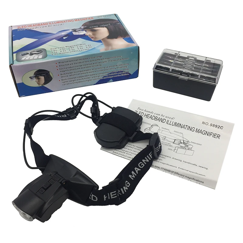 Wholesale 9892C2 LED Lights 1X~6X Magnifying Glass Lupa Loupe Microscope Head Wearing Reading Repair tools Magnifier Glasses