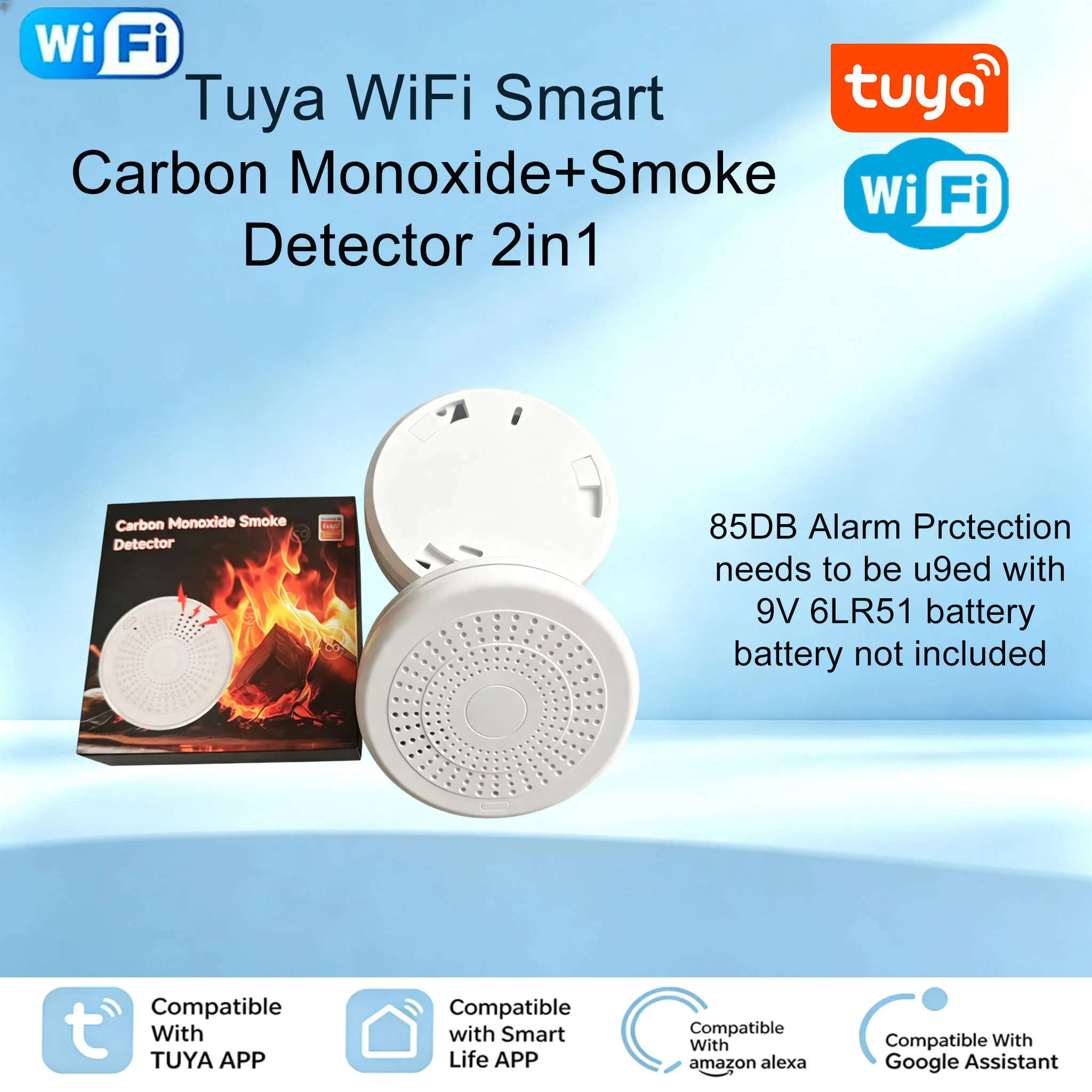 Smart WiFi 2IN1 CO Smoke Detector Tuya Smart Life APP Remote Alert Carbon Monoxide Fire Sound Alarm Home Security Sensor