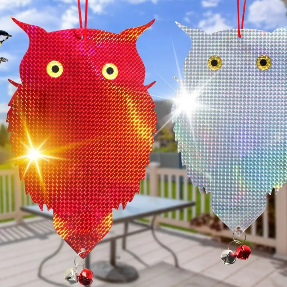 Hanging Bird Repel Scare Devices Pest Control Waterproof Fat Owl Bird Repellent Double-Sided Reflective With Bell