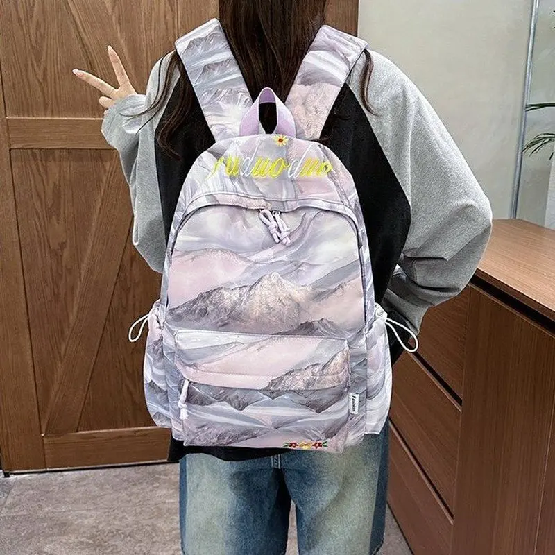 New Korean Gradient Landscape Painting Women's Oxford Cloth Backpack High School Girls Breathable Fashion schoolbag Youth Daily