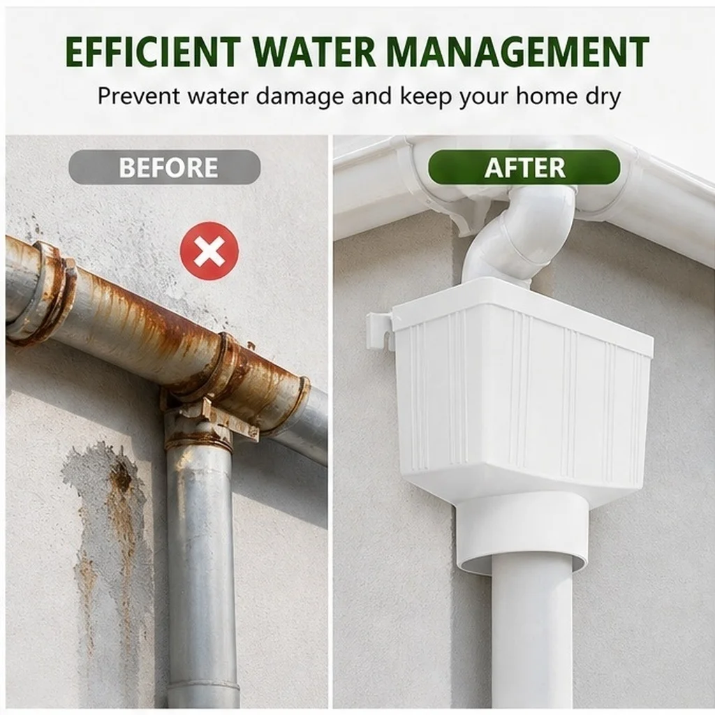 Modern PVC Rectangular Downspout Gutter Diverter for Roof Rainwater Management Rainwater Collection System Gutter Kit