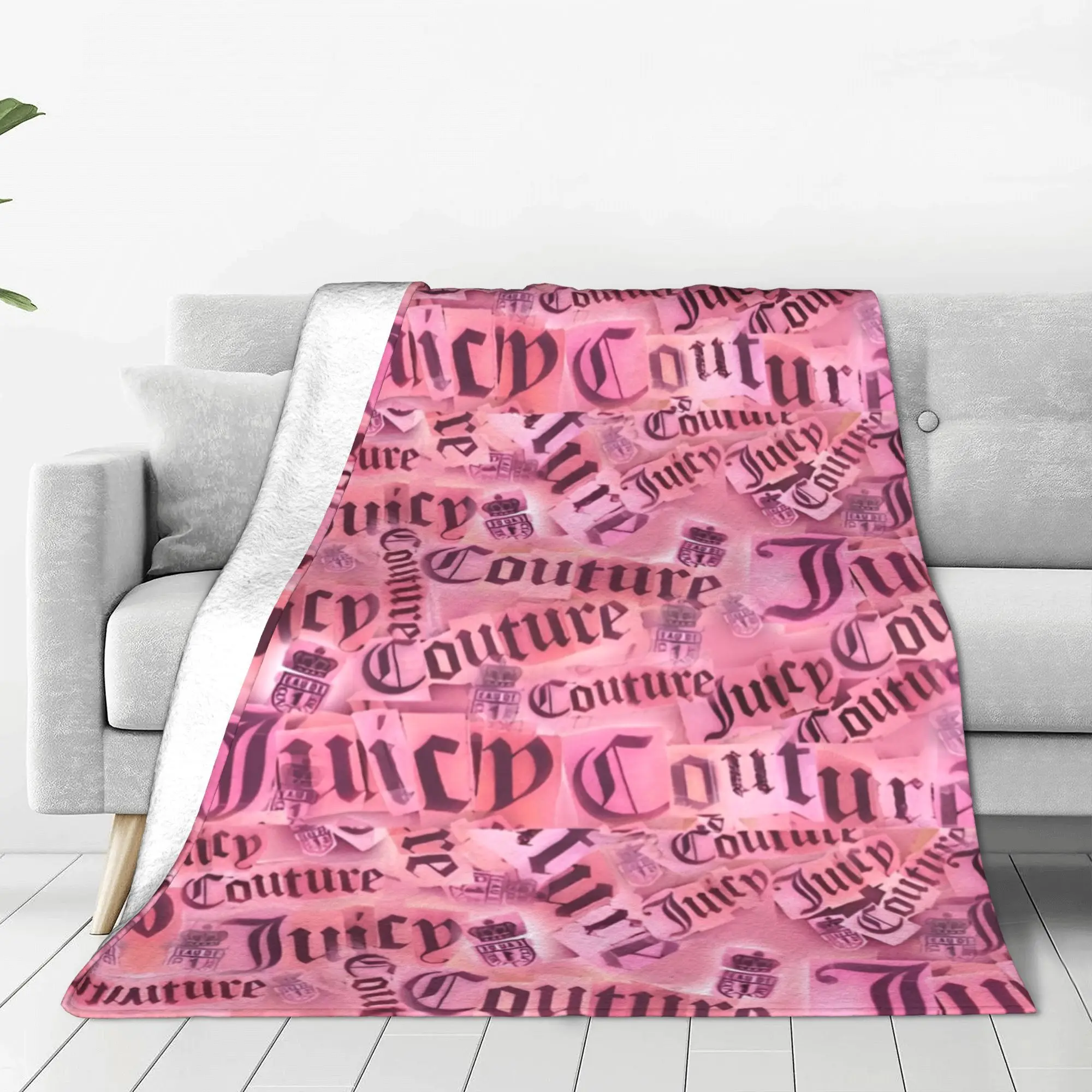 Juicys Pink Y2K JC Flannel Blanket Coutures Novelty Throw Blanket for Home Hotel Sofa  200x150cm Rug Piece