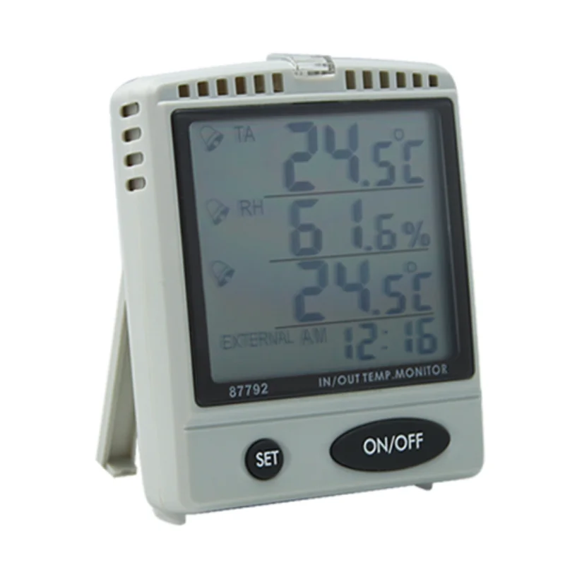 AZ87792 LCD Thermo-HygrometerMonitoring indoor and outdoor and inside and outside objectsTemperature monitor with alarm function