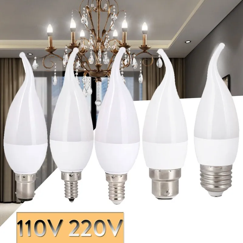 Pop 10pcs/Lot Led Candle Bulb E14 E27 B22 LED Lamp Indoor Light 110V-240V 5W 9W LED Chandelier Warm Cold White For Home Decorati