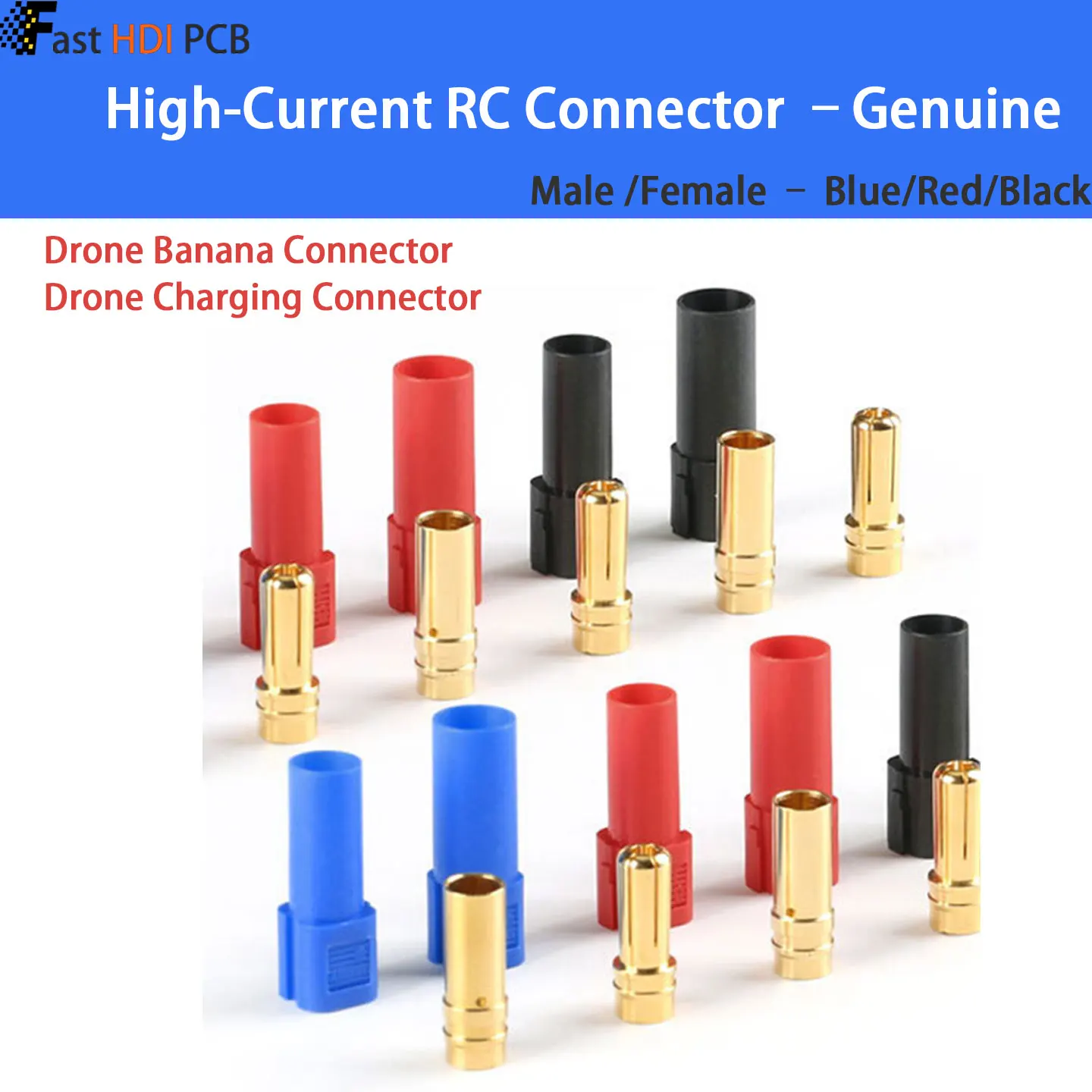 XT150 60A Gold Plated Connector Male/Female with 2U Thick Coating for RC Battery ESC Charger – 130A Peak, Cross-Slot Contac
