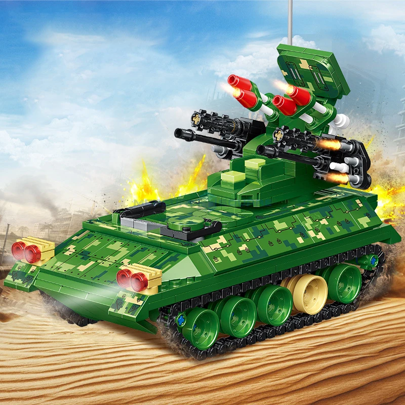 Self-propelled Anti-aircraft Battle Tank Model Bricks MOC K0884 Modern Military Vehicle Building Blocks Toy Gift Kids Aldults