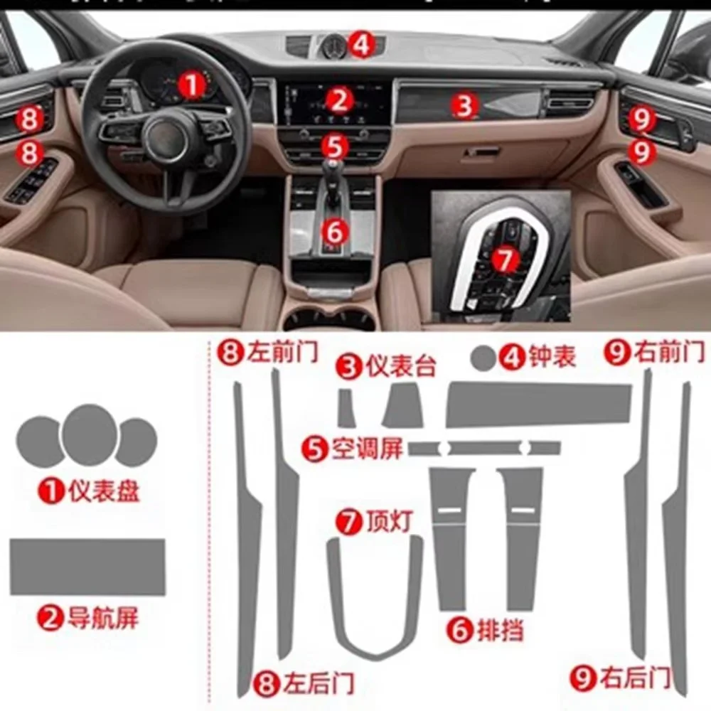 

For Porsche Macan Car Door Center Console Media Dashboard Navigation TPU Anti-scratch Protector Film Car Interior Accessories