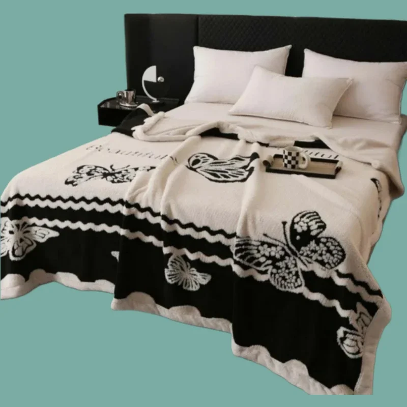 New double-layer jacquard composite European cotton fleece blanket lunch break blanket four seasons sofa blanket