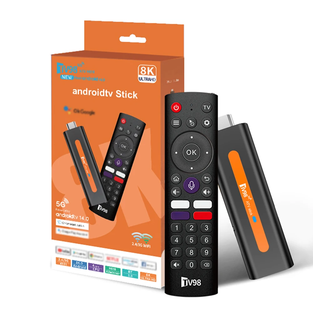 

TV98 ATV 8K Smart TV Stick Android 14 ATV Allwinner H618 2.4G 5G Wifi Support OTA 4K Player BT5.0 2GB 16GB Voice remote TV Box