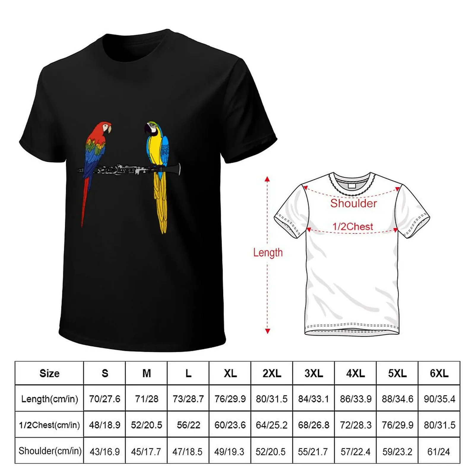 Macaws Perched on a Clarinet T-Shirt t shirts with prints T-Shirt