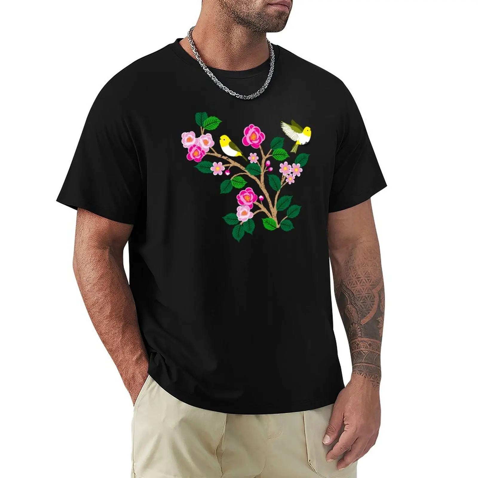 

Japanese sakura flower branches with yellow birds T-Shirt oversizeds anime tshirt shirts graphic tees Men's t shirts