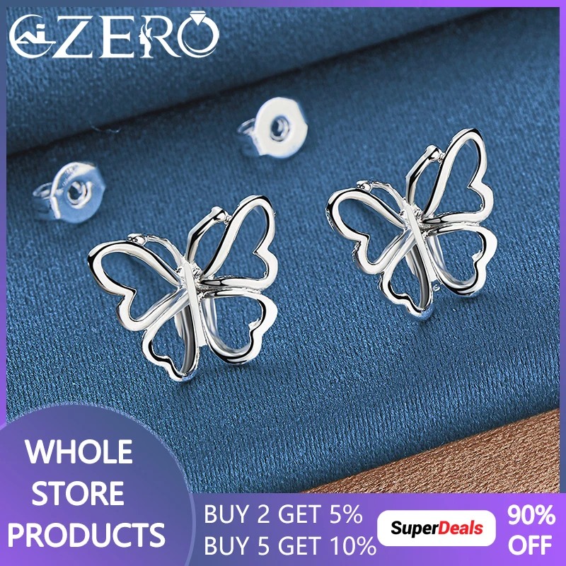 ALIZERO 925 Sterling Silver Hollow Butterfly Stud Earrings For Women Fashion Jewelry Wedding Party Elegant Charm Accessories