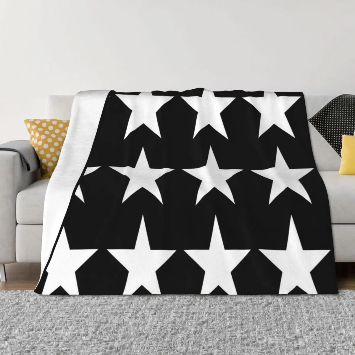 

Large WHITE and BLACK STARS Throw Blanket Decorative Beds Moving Cute Beautifuls Blankets