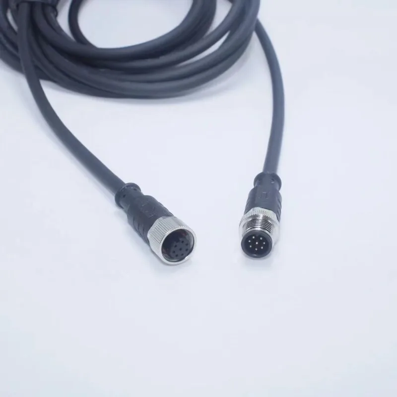 M12 connector aviation plug with 4 cores and 5 pins, straight and curved double head, with wire, waterproof male-female plug and