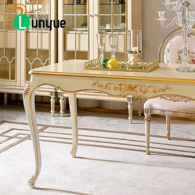 Classic Antique Luxury Solid Wood French Dining Table Set European Villa Hotel Retro Apartment Restaurant Casual Furniture