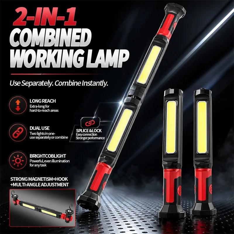 2-In-1 Magnetic LED Work Light Bar with Hook Multi-angle Rotatable USB Charging COB Inspection Lamp For Auto Repair Emergency