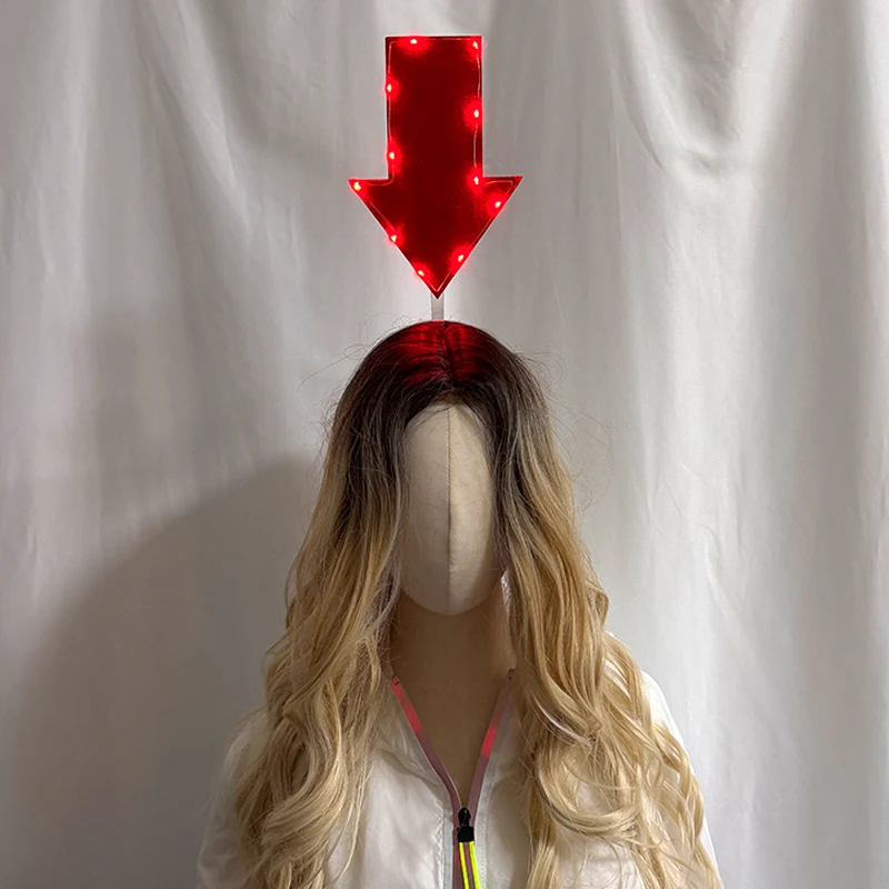 Detachable LED Red Arrow Light Headband Light Up Symbol Shape LED Hair Hoop Concert Hair Accessory Glow Party Decor