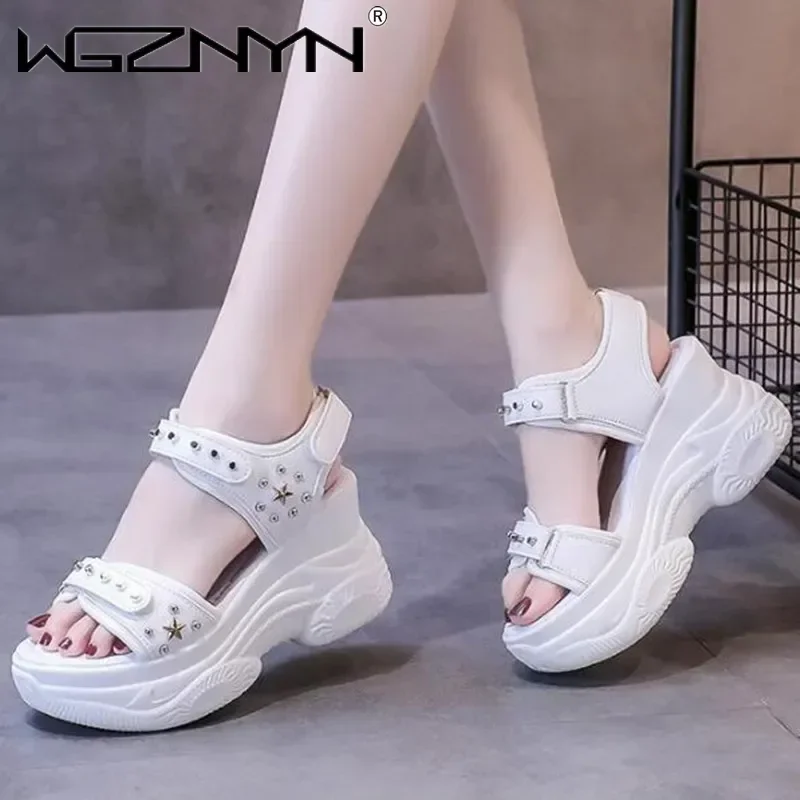 NEW 2025 Luxury Beach Sandal Woman Shoes Lady Suit Female Increasing Height High Heels Clogs Wedge Muffins Shoe Summer Sandals