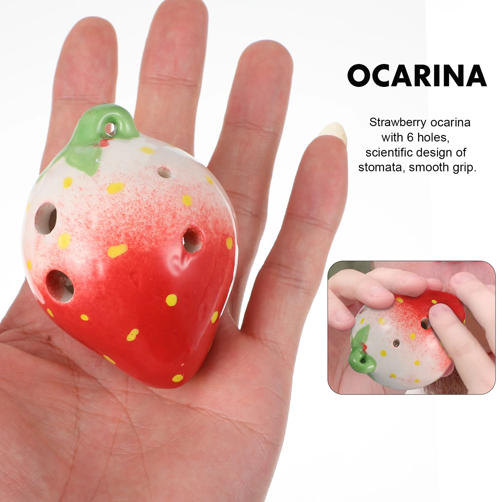 

Kids Beginner Ocarina Six-Hole Strawberry Design Easy to Play with Lanyard Holder and Music Score Beginner Ocarina