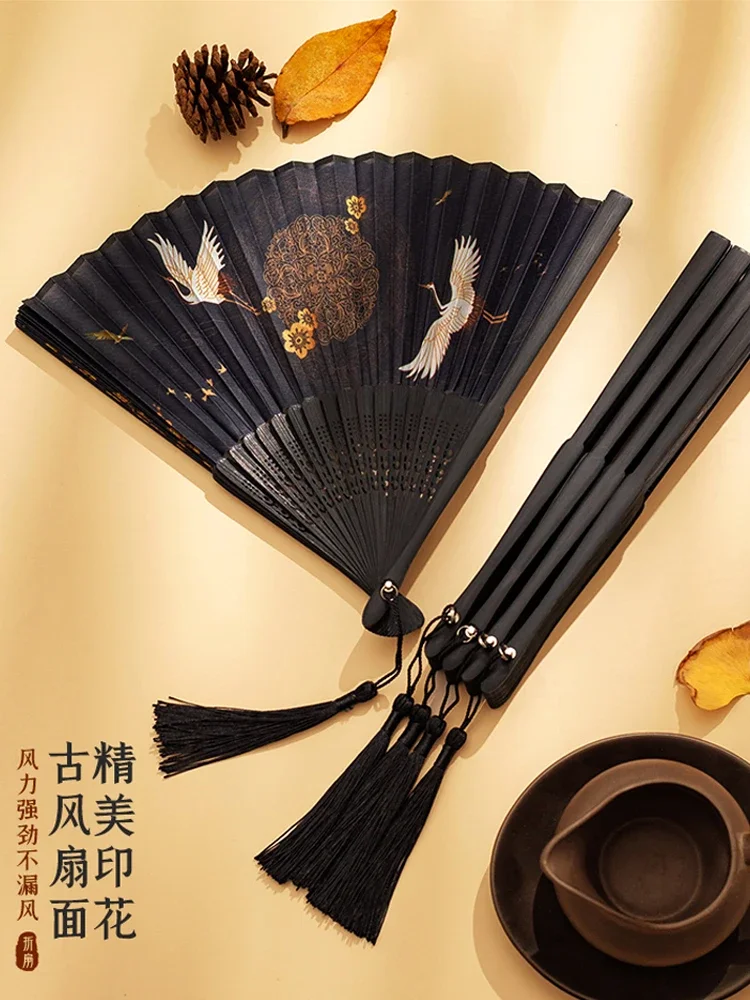 Fan Folding Fan Chinese Style Dancing Dance Japanese-style Small Retro Folding Classical Costume Tassel Cloth