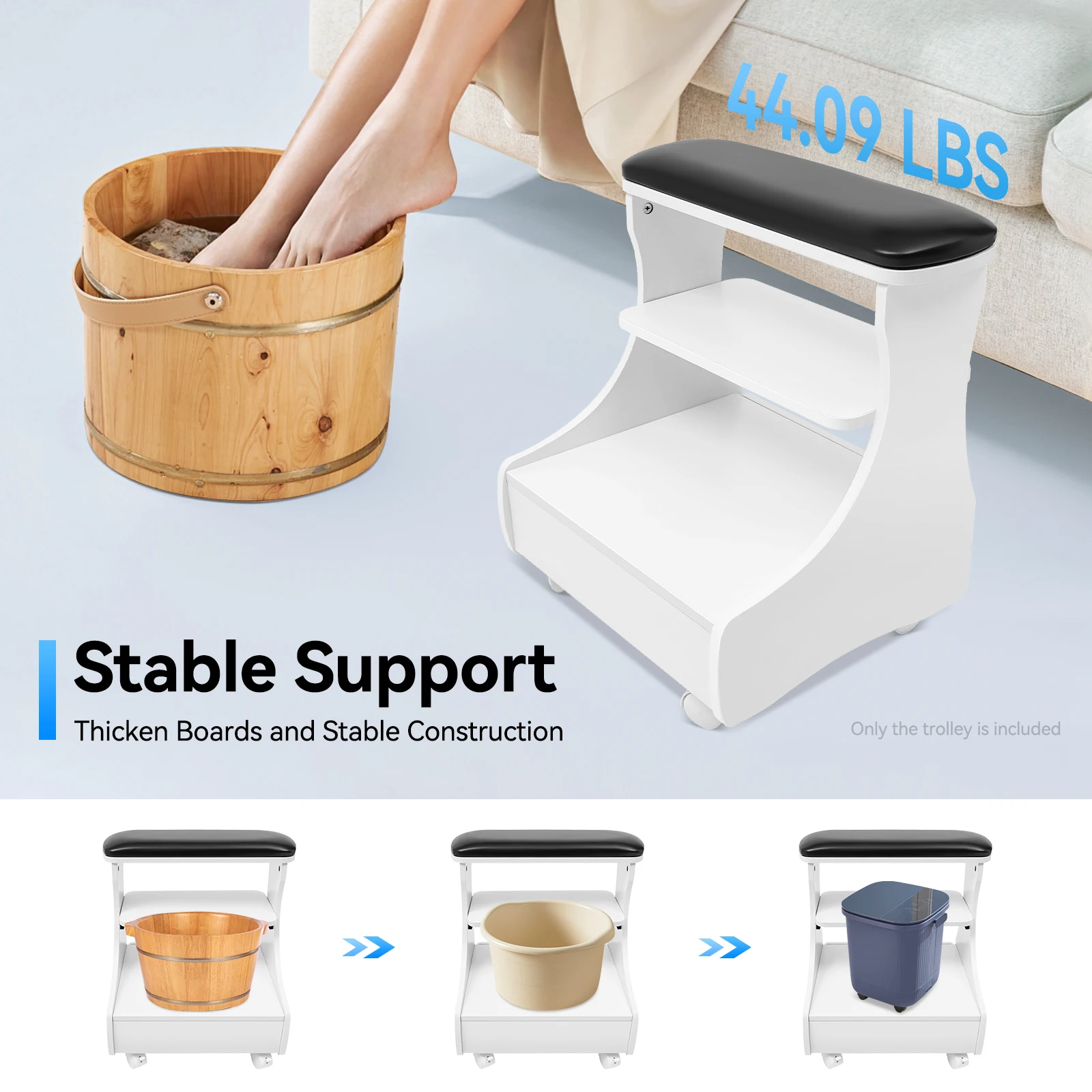 Foot Bath Stool Foot Rest Pedicure Manicure Funiture Trolley Footbath with Wheels for Beauty Salons