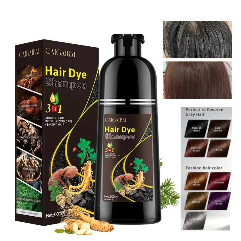 Three-In-One Permanent Hair Dye, Plant Extract, Natural Deep Dark Tone, Suitable for All Hair Types, Long-Lasting Vibrant Color,