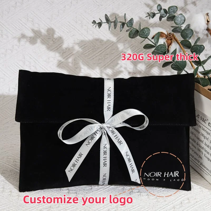 【Logo Custom】100Pcs Customized 320G Super Thick Hot Sales Luxury Soft Velvet Jewelry Ribbon Print Wallet Shoes Clothes Packing