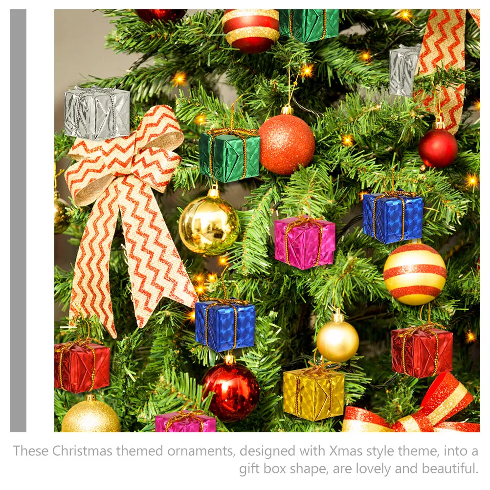 36Pcs Christmas Tree Hanging Ornaments Mini Gift Box Design Foil Wrapped Lightweight Xmas Decor for Tree Table Mantel Photo Prop