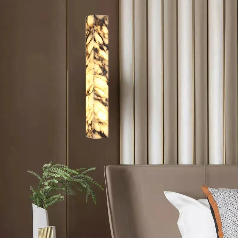 Modern Cuboid Natural Marble Wall Lamp Design Led Lights Dimmable Indoor Dining Table Parlor Bedroom Stairs Bathroom Lighting