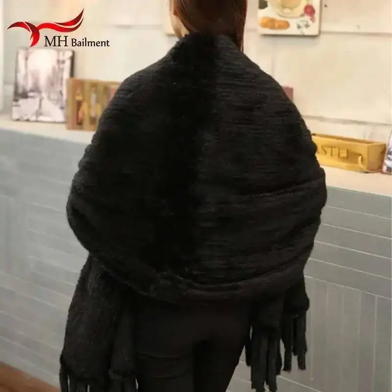 Women Natural Mink Fur Scarf Fashion Long Poncho Female Winter Brown Knit Real Fur Scarves Wraps Luxury Large Shawl Ladies
