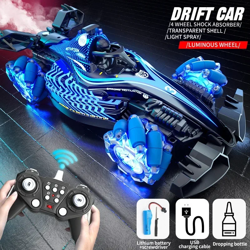 4WD High-speed Drift Tail Racing Car Simulation Phantom Spray Shock Absorption Stunt Remote Control Car, Lightweight and Easy