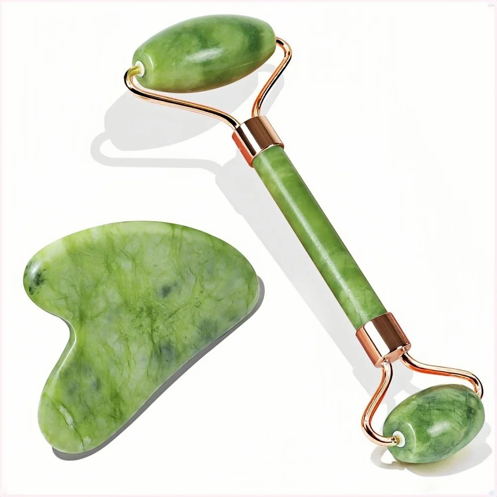 

BAIMEI IcyMe Jade Face Roller & Gua Sha, Facial Beauty Skin Care Tools, Massager for Face, Eyes, Neck, Relieve Fine Lines -Green