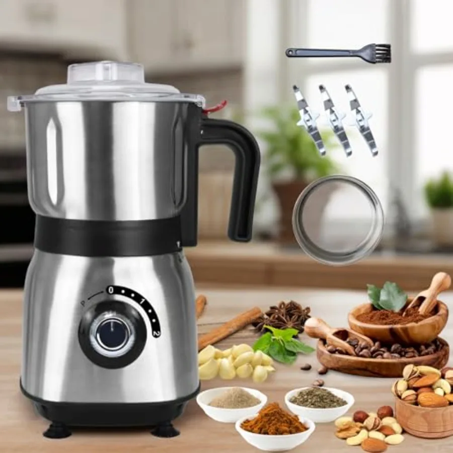 

Electric Spice Grinder for Kitchen Detachable Espresso Grinder with Stainless Steel Blades Filter and Brush 500W Dry and Wet Gr