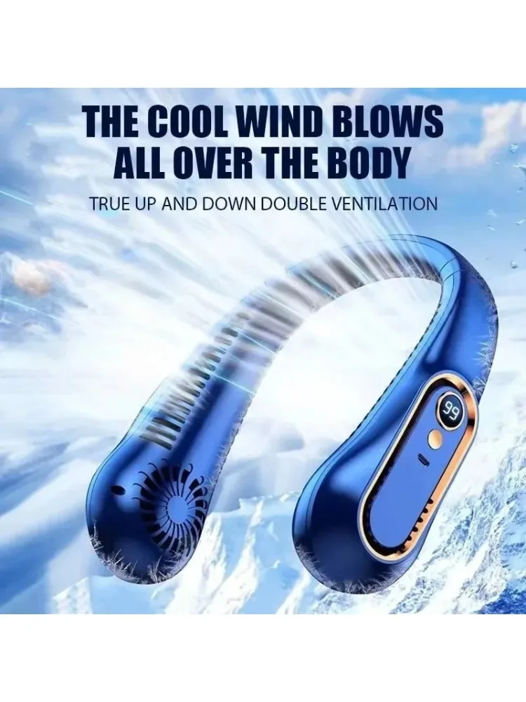 Nacken-Ventilator ohne Flügel, Mini, extrem lange Lebensdauer, tragbar, fauler, leiser Ventilator, USB-Aufladung, für Studenten, Sport, Büro, Digitalanzeige, Stromversorgung 5-Gang