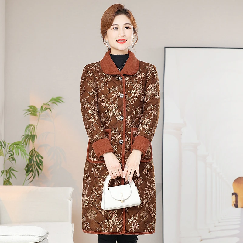 Chaqueta de algodón de longitud media para mujer, abrigo ajustado, estilo de ciudad de hielo china, chaqueta a prueba de viento de talla grande, Tops cálidos para mujer