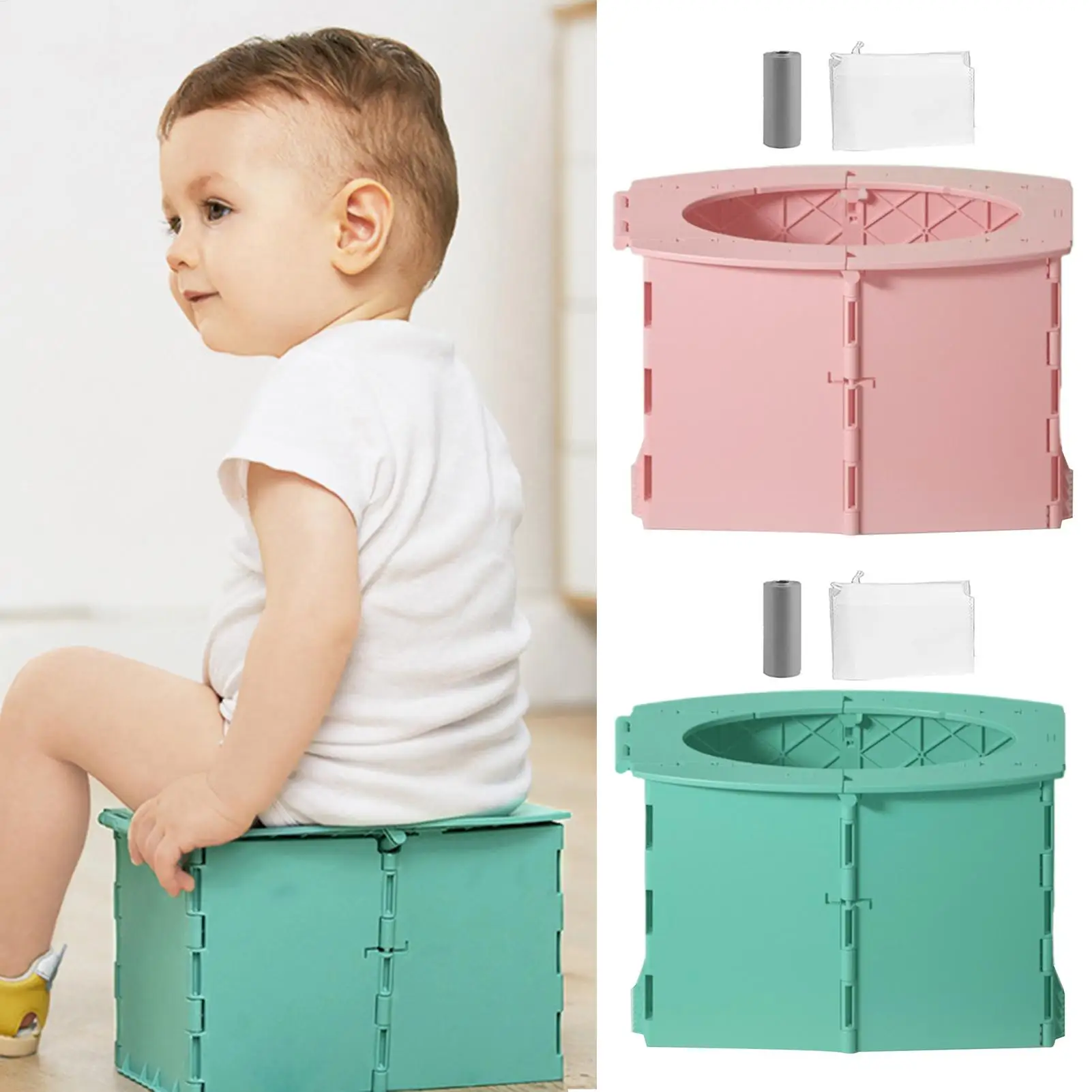 Travel Potty for Kids Training Folding Bucket Reusable Toilet for Camping Car Daily Indoor Home Hotel Airplane Road Trips