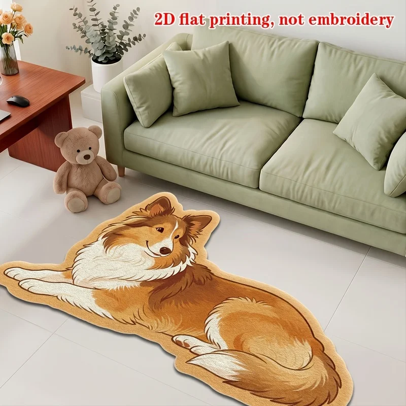VIKAMA Cute Scottish Shepherd Mat, Non-Slip Cartoon Floor Rug, Soft Irregular Doormat for Bedroom Living Room Decor