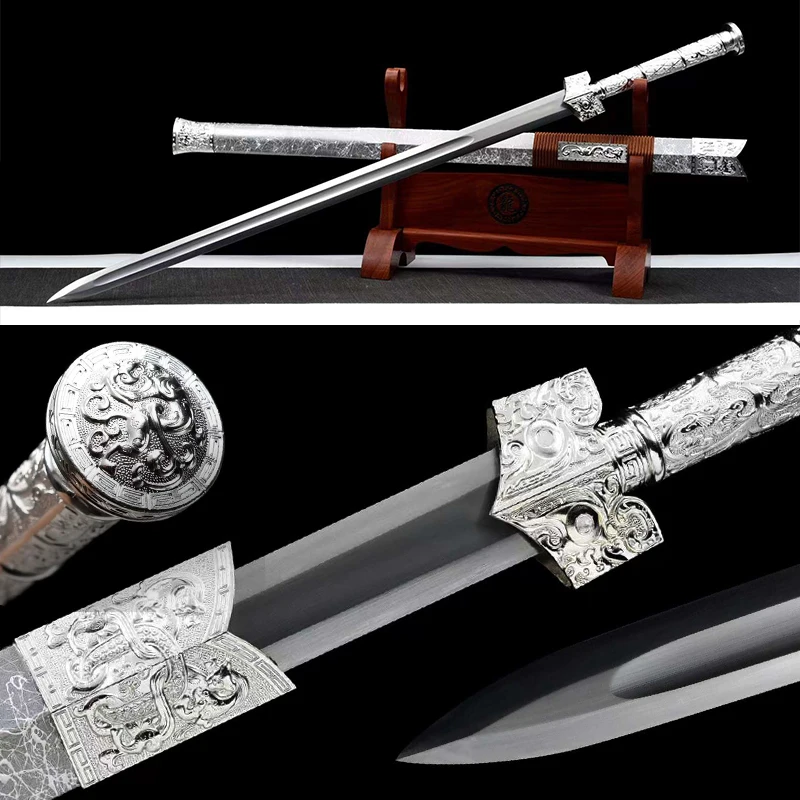 Fengshui Jian Chinese sword,Chinese Jian,Steel Metal Sword, Two-hands Sword, Straight Sword, Home Decor, Silver