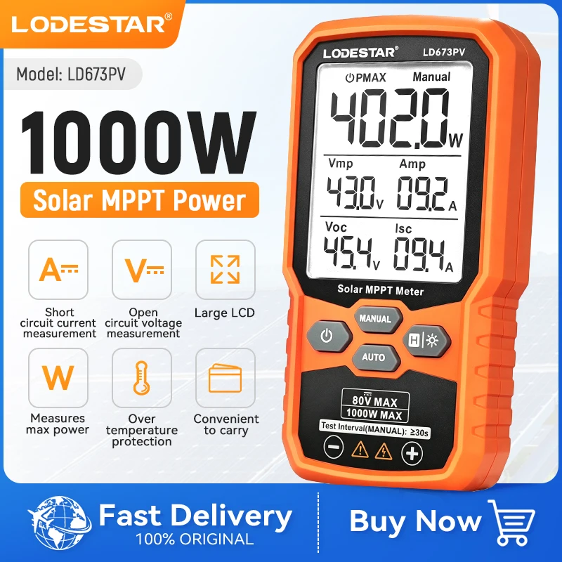 LODESTAR LD673PV Digital 1000W MPPT Photovoltaic Tester Solar Panel Maximum Power Open Circuit Voltage Measuring Test Equipment