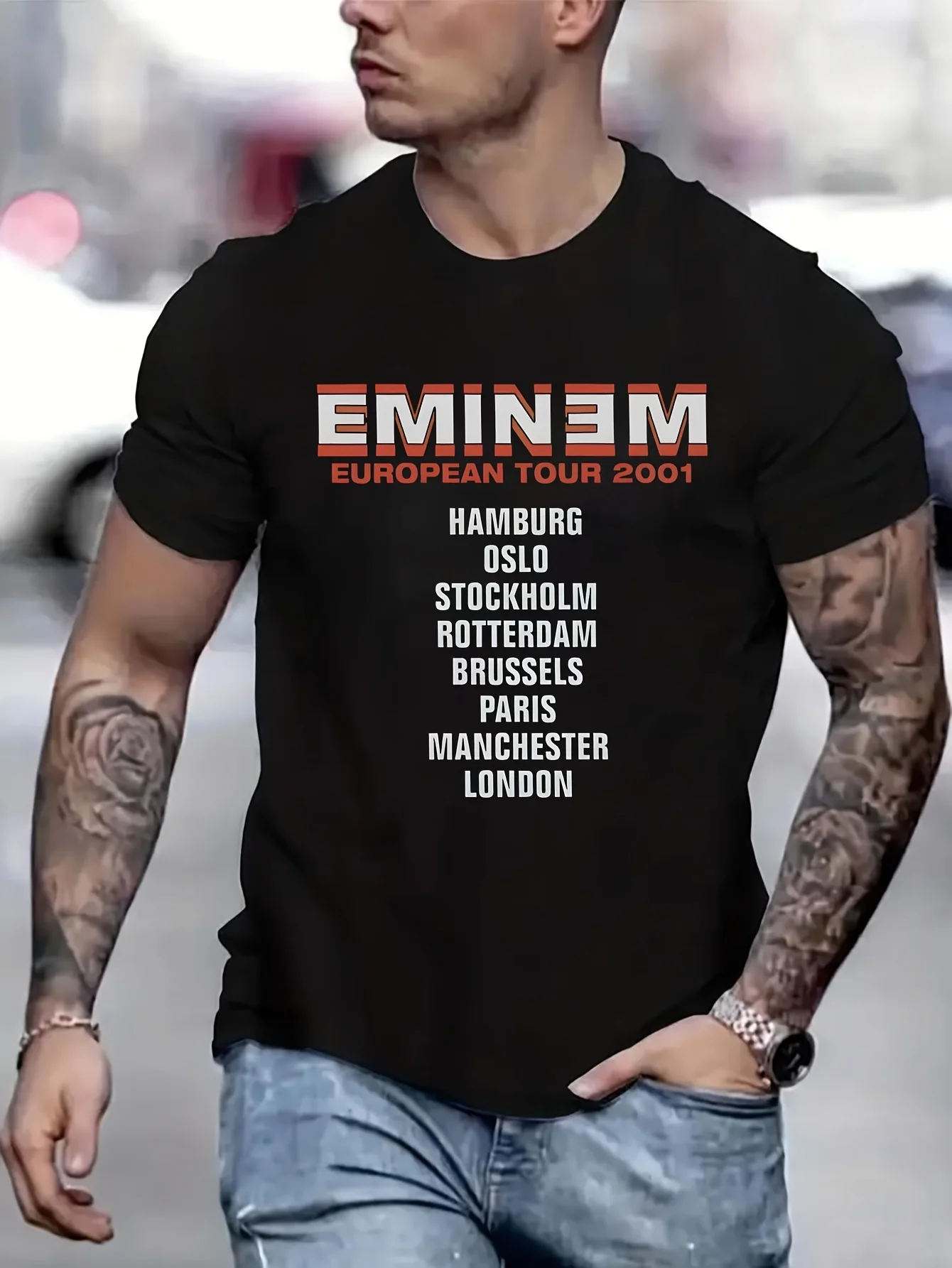 

RARE Eminem European Tour 2001 Anime Clothes Men's Wear Oversize T-Shirts Men's T-Shirts Oversized T Shirt B5024145
