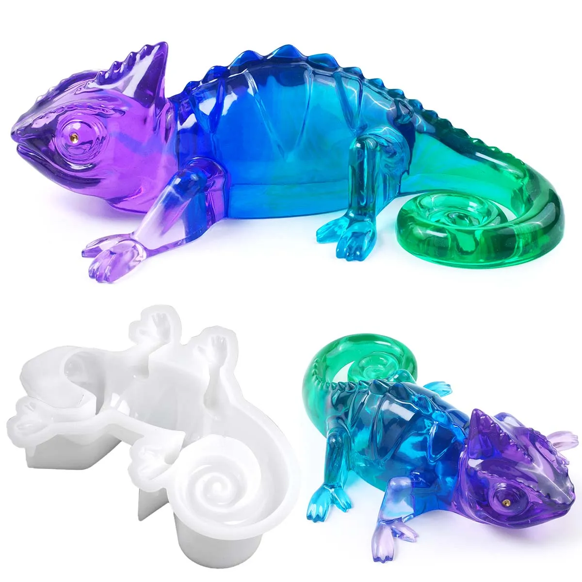 Moule 3D caméléon lézard en Silicone, bricolage fait à la main, Reptile cristal, résine époxy, plâtre, artisanat, moulage, ornements de décoration pour la maison
