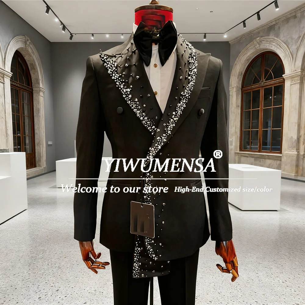 

Metallic Crystal Jewelry Tuxedos Suits Men For Wedding Customized Double Breasted Jacket Pants 2 Pieces Man Banquet Dresses 2025