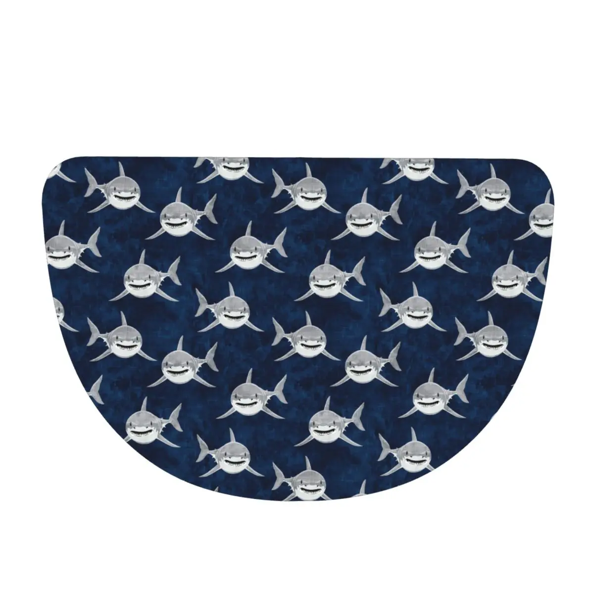 Shark Dark Blue Soft Flannel Half Round Doormat Non Slip Bathroom Mat Absorbent Floor Carpet for Garage